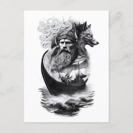 Postal northern mythology Odin Fenriswolf and viking ship