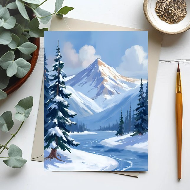 Postal Northern Peaks | Winter Mountain Landscape Painted (Subido por el creador)