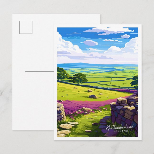 Postal Northumberland England ilustracion Viaje Viaje Vin (Anverso / Reverso)
