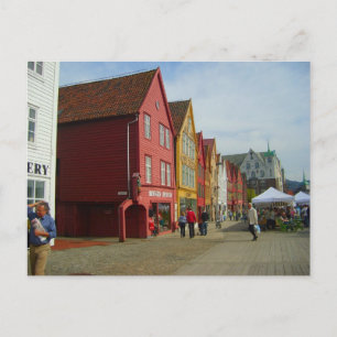 Postal Noruega, Bergen, casas pintadas