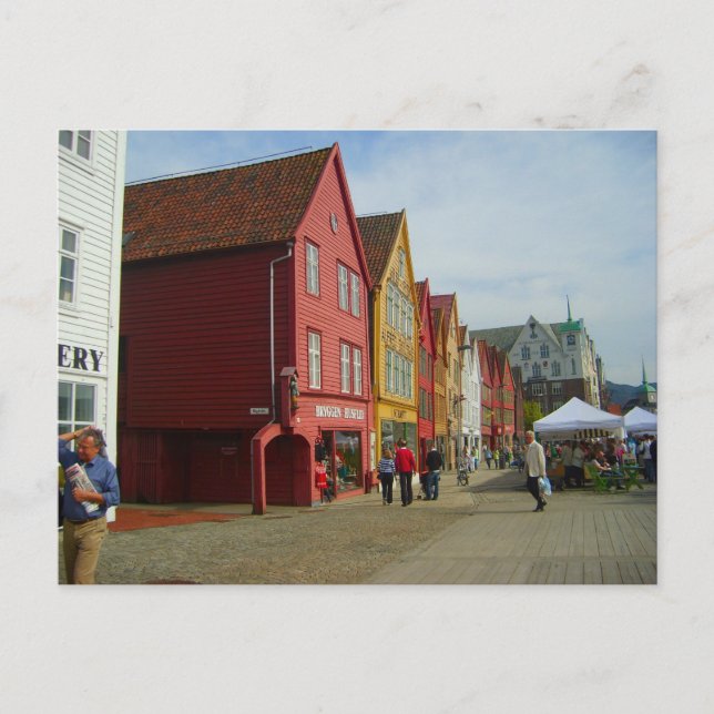 Postal Noruega, Bergen, casas pintadas (Anverso)