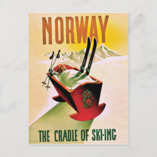 Postal Noruega, la cuna del esquí, viaje vintage