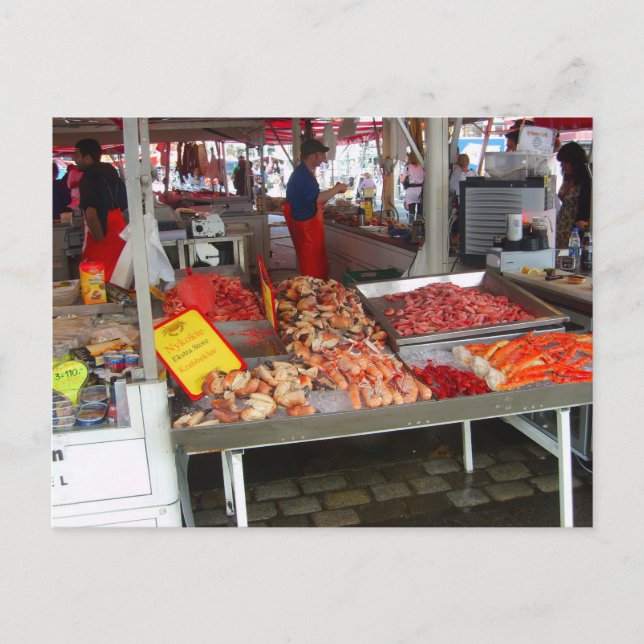 Postal Noruega, mercado de pescado de Bergen (Anverso)