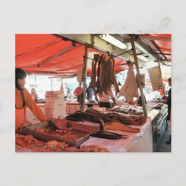 Postal Noruega, mercado de pescado de Bergen (Anverso)
