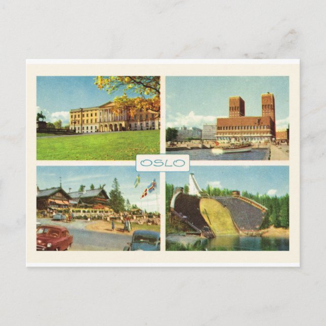 Postal Noruega vintage, Oslo, multiview (Anverso)
