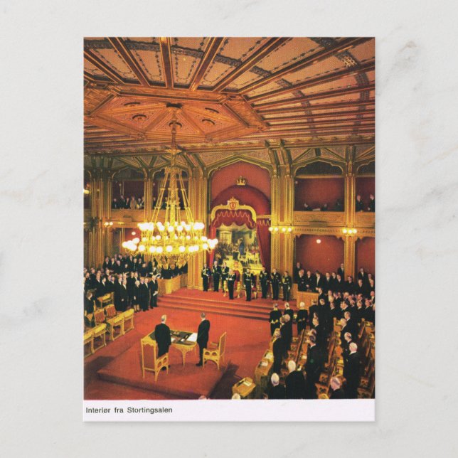 Postal Noruega vintage, Oslo, Parlamento (Anverso)