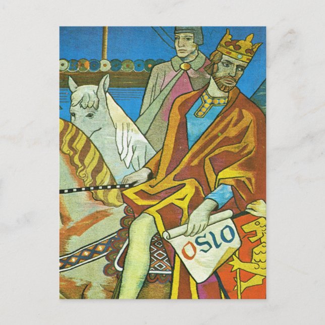 Postal Noruega vintage, Oslo, Rey en Oslo (Anverso)
