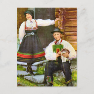 Postal Noruega vintage, traje tradicional noruego
