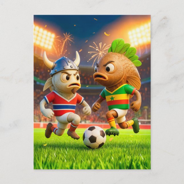 Postal Norwegian cod versus Senegal thieboudienne fish so (Anverso)