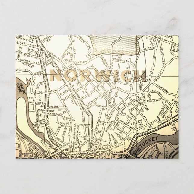Postal Norwich, CT Vintage Map (Anverso)