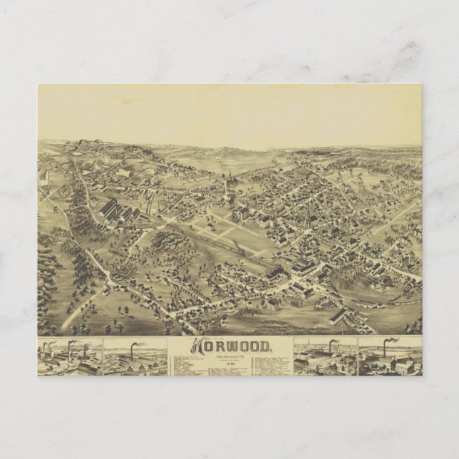 Postal Norwood, MAMÁES Mapa de Vintage 1882 (Anverso)