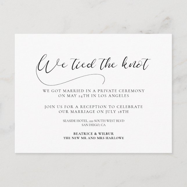 Postal Nos atamos el nudo Elegante caligrafía romántica (Anverso)