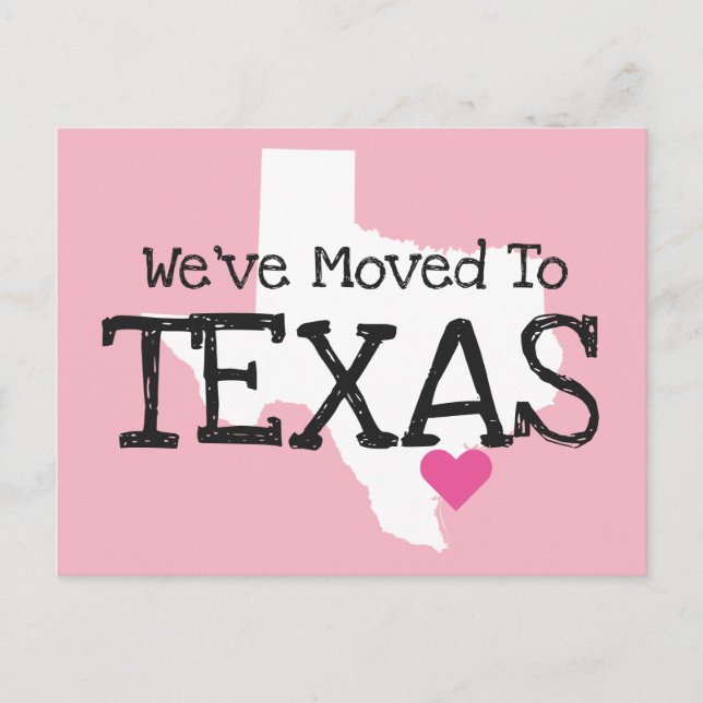 Postal Nos hemos mudado a Texas Pink Heart (Anverso)