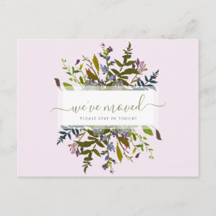 Postal Nos hemos mudado Anuncio de escritura floral de ve
