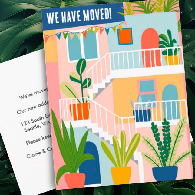 Postal Nos hemos mudado Cambio de dirección Apartamento t (Moving announcement address change relocation colorful apartment custom postcard)