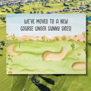 Postal Nos hemos mudado Desert Golf Course Acuarela