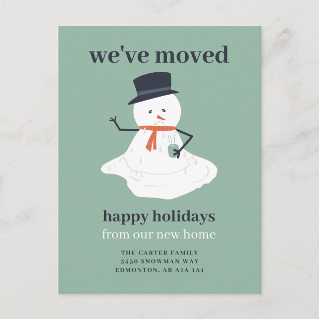 Postal Nos hemos mudado Navidades Snowman Holiday Funny C (Anverso)