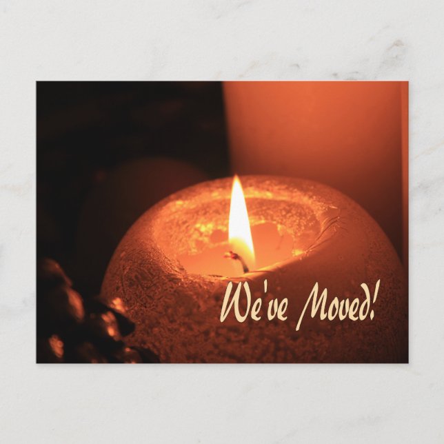 Postal ¡Nos hemos mudado! Quemando navidades de velas (Anverso)