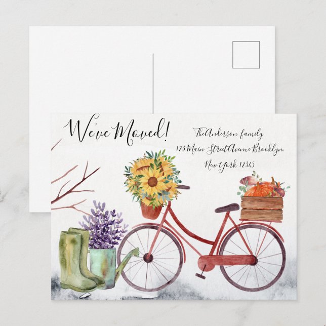 Postal Nos hemos mudado tema de otoño Día de Acción de Gr (Anverso / Reverso)