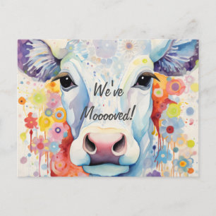 Postal ¡Nos hemos mudado! Vaca artística