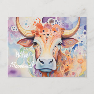 Postal ¡Nos hemos mudado! Vaca artística