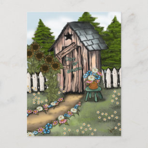 Postal ¡Nos hemos mudado! Whimsical Outhouse
