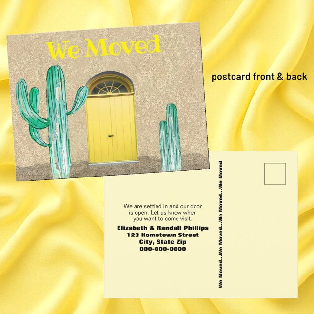 Postal Nos mudamos las puertas amarillas de maíz dulce en (new address postcard announcement)
