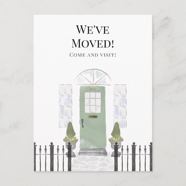 Postal Nos Mudamos Nueva Casa Puerta Acuarela Simple (Anverso)