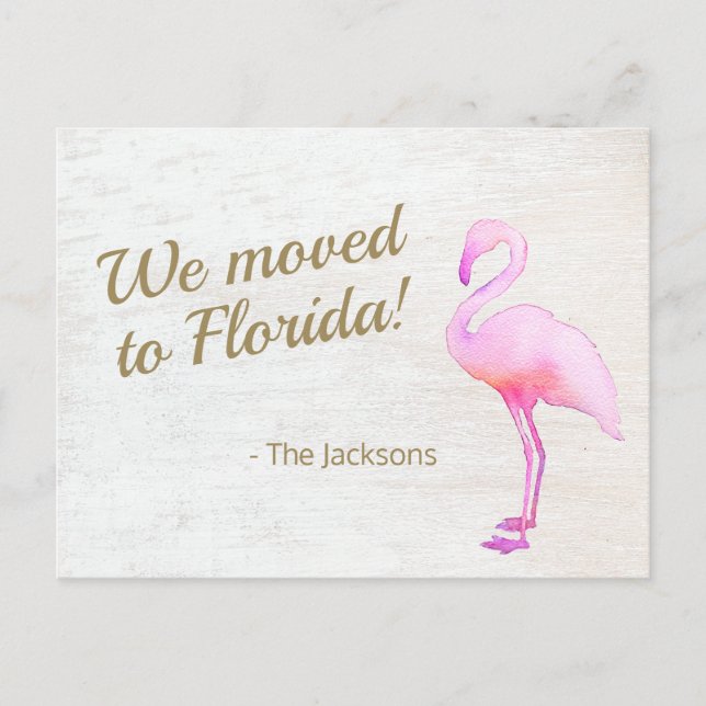 Postal Nos Trasladamos A La Postcarta Flamingo De Florida (Anverso)