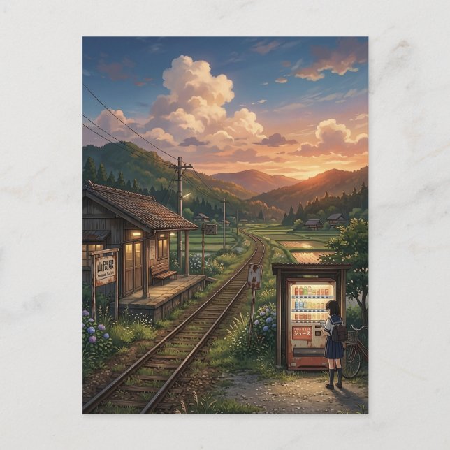 Postal Nostalgic Japanese Summer Railway Station - Anime  (Anverso)