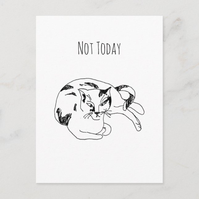 Postal Not Today Cat – Funny Minimalist Line Art Drawing (Anverso)
