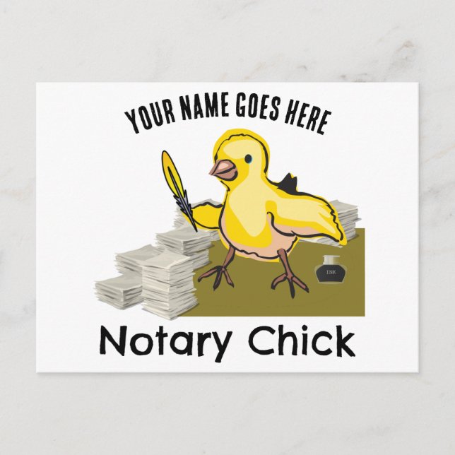Postal Notary Chick Yellow Feather Quill Nombre personali (Anverso)