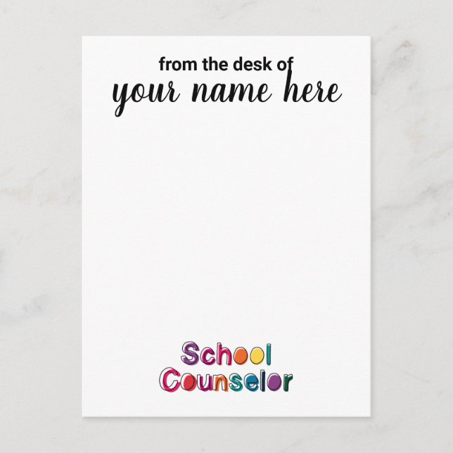 Postal Notecards, consejero escolar personalizado (Anverso)