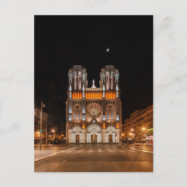 Postal Notre-dame de nice en la noche resplandeciente (Anverso)
