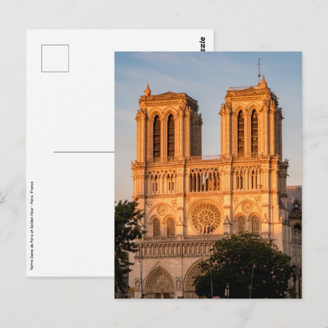 Postal Notre Dame de París en hora dorada - París, Franci (Anverso / Reverso)
