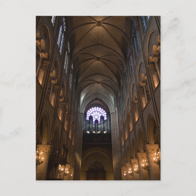 Postal Notre Dame Interior con Ventana Rosa, París (Anverso)