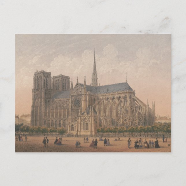 Postal Notre Dame, Litografía de París por Charles Rivièr (Anverso)