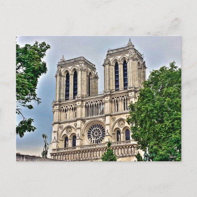 Postal Notre-Dame, París, pintura digital (Anverso)