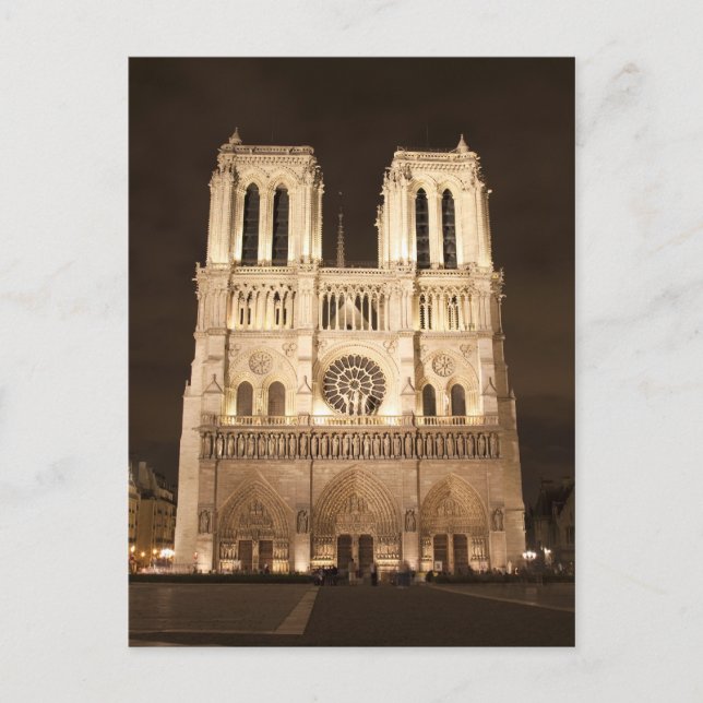 Postal Notre Dame por la noche (Anverso)