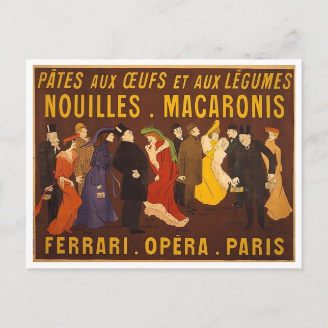 Postal Nouilles, macaronis. Ferrari, Ópera, París. (Anverso)