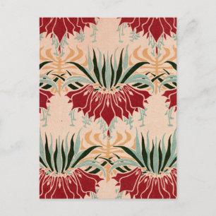 Postal Nouveau floral rojo
