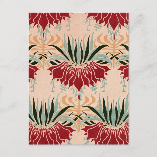 Postal Nouveau floral rojo (Anverso)
