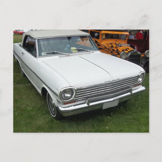 Postal Nova chevy blanca 1963 con vista delantera del (Anverso)