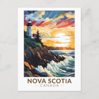Nova Scotia Canada Lighthouse Travel Art Vintage