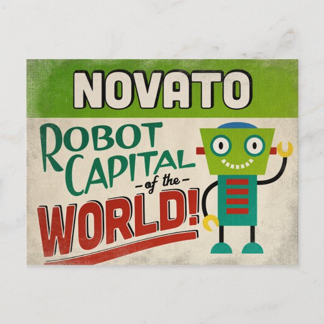 Postal Novato California Robot - Gracioso Vintage (Anverso)