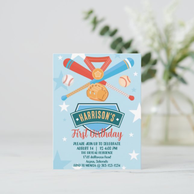 Postal Novato del Año Béisbol 1er Cumpleaños (Anverso de pie)