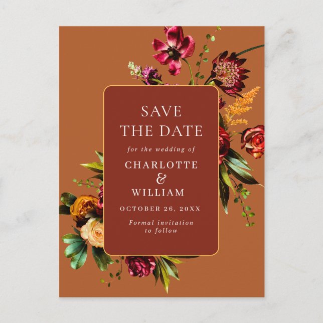 Postal Noveau Flowers Wedding Save the Date QR Code (Anverso)