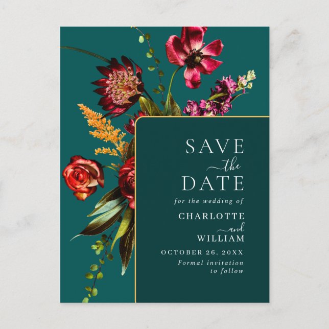 Postal Noveau Flowers Wedding Save the Date QR Code (Anverso)