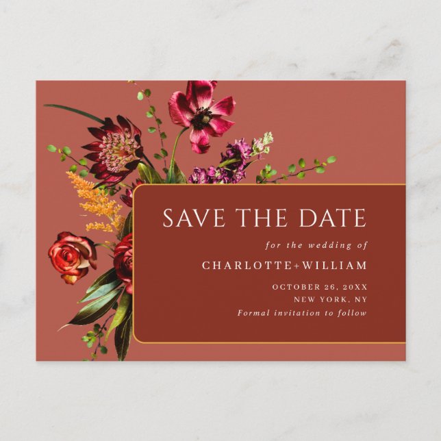 Postal Noveau Flowers Wedding Save the Date QR Code (Anverso)