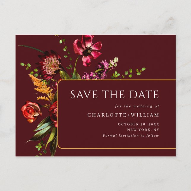 Postal Noveau Flowers Wedding Save the Date QR Code (Anverso)